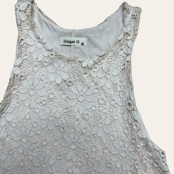 Ginger G A-Line Dress Medium M Cream Full Lace Lined Knee Length Stretch - Picture 13 of 16